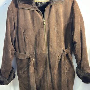 Wilson Brown Suede Leather Jacket Shearling Lined Belted Coat XL